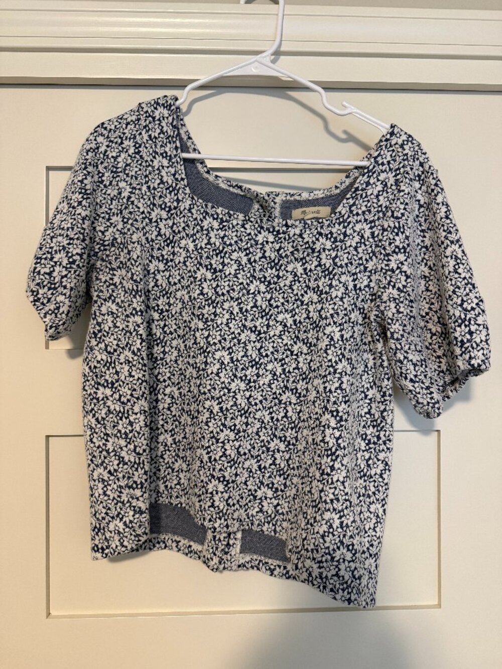 Madewell Floral Jacquard Button-Back Top Square Neck Puff Sleeve Cottagecore, M